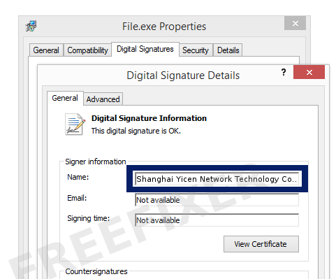 Screenshot of the Shanghai Yicen Network Technology Co., Ltd. certificate